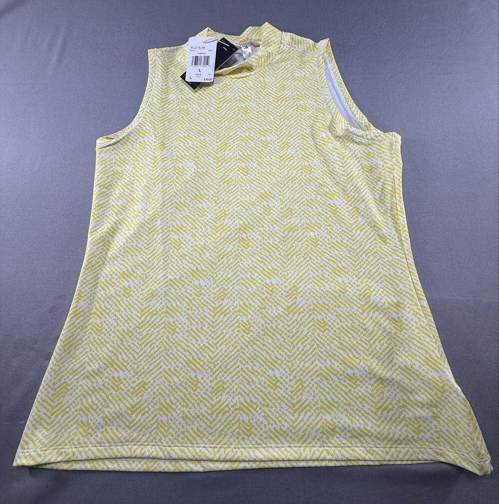adidas Women’s Golf Sleeveless Mock Neck Performance Top Yellow White L NWT